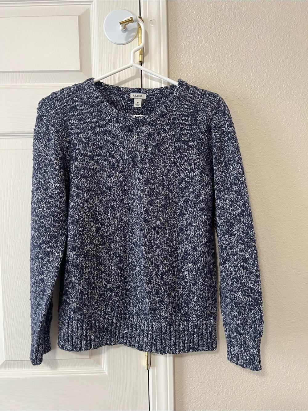 L.L.Bean Navy Blue Marled Cotton Cable Knit Crewneck Sweater Women’s M 501067